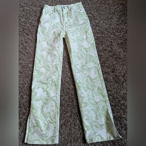 J Balvin SS 2022 x Guess White Green Swirl AOP Split Hem Jeans Women's 26